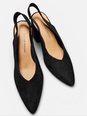 Christian Siriano Palmer Black Pointed-Toe Flared Block Heeled Slingbacks